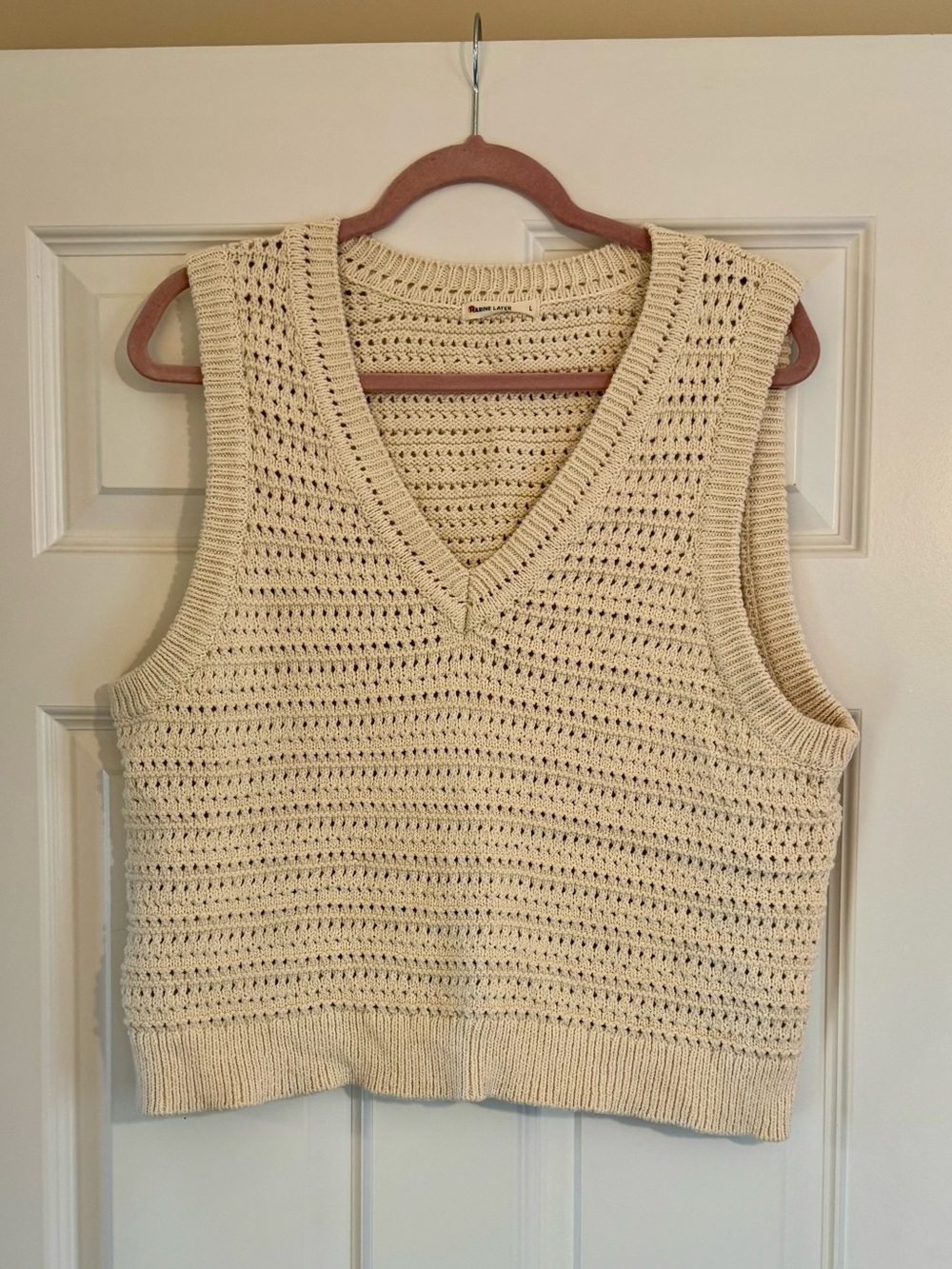 Marine Layer Montecito Cream Crochet Knit V-Neck Sweater Vest L Cotton